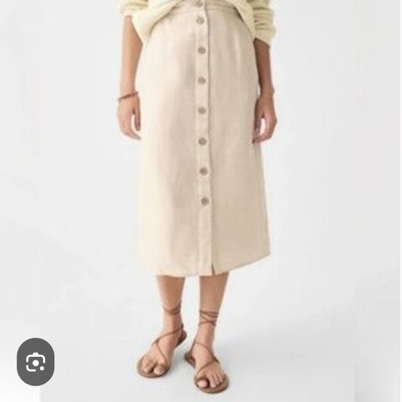 Vintage Linen Button Down Beige Plus Size Skirt Cotton - Picture 9 of 9